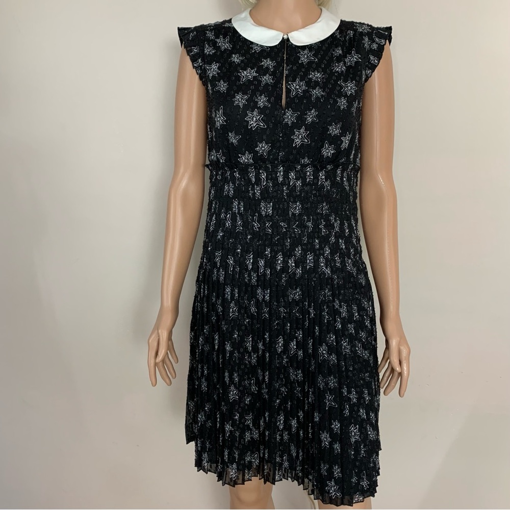 Women's KATE YOUNG Black SPARKLY STARS Round Collar PLEATED Party DRESS  S